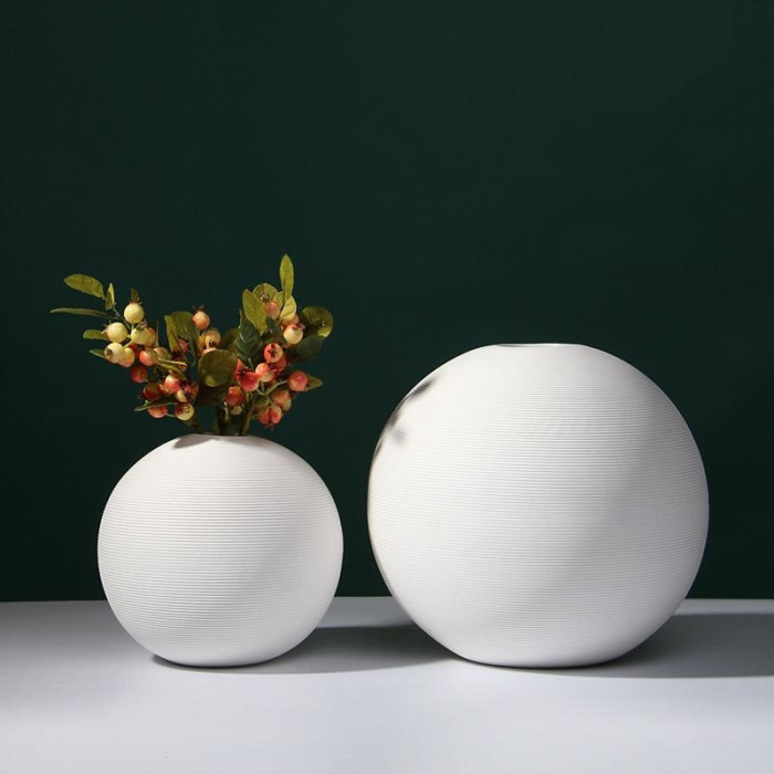Ribbed Ceramic Ball Vase – Large